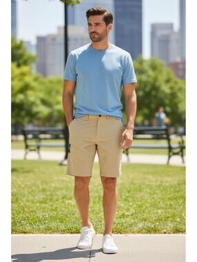 Kenneth Cole Slim Fit Men's Tech Stretch Shorts Khaki Lightweight Size 34